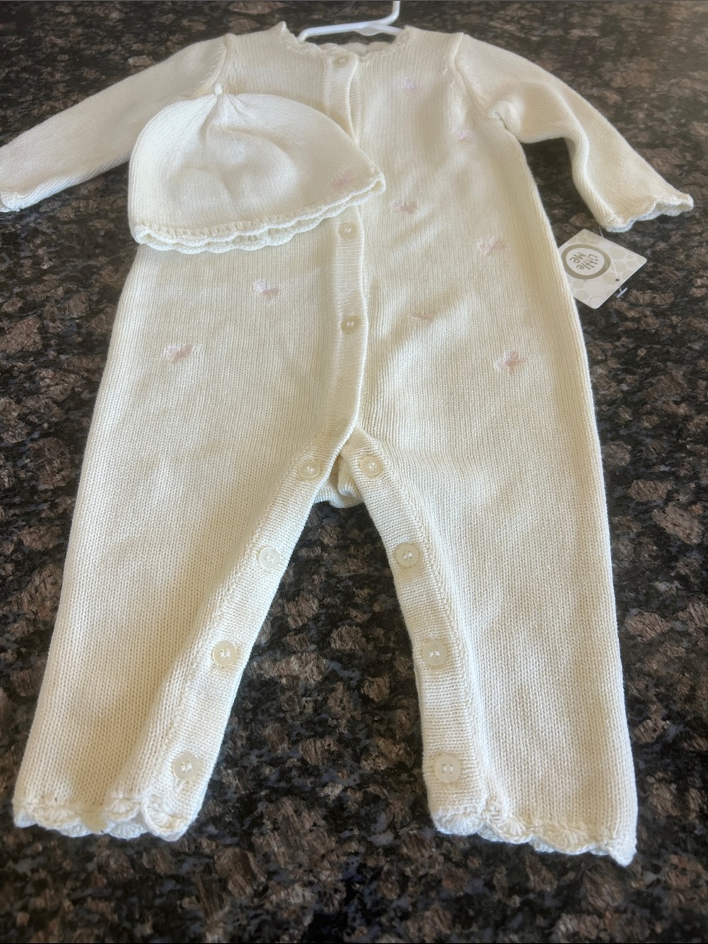 LITTLE ME 2 PC ROMPER W FAINT PINK BOWS AND MATCHING HAT NWT